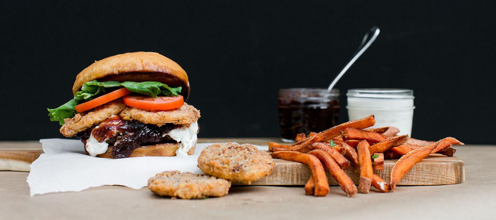 Muscadine Jam Burger and Pecan Crusted Squash Chips